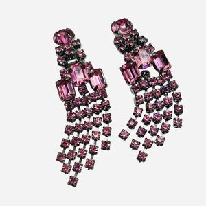 Fabulous Pink Rhinestone Articulated Chandelier Drop Earrings